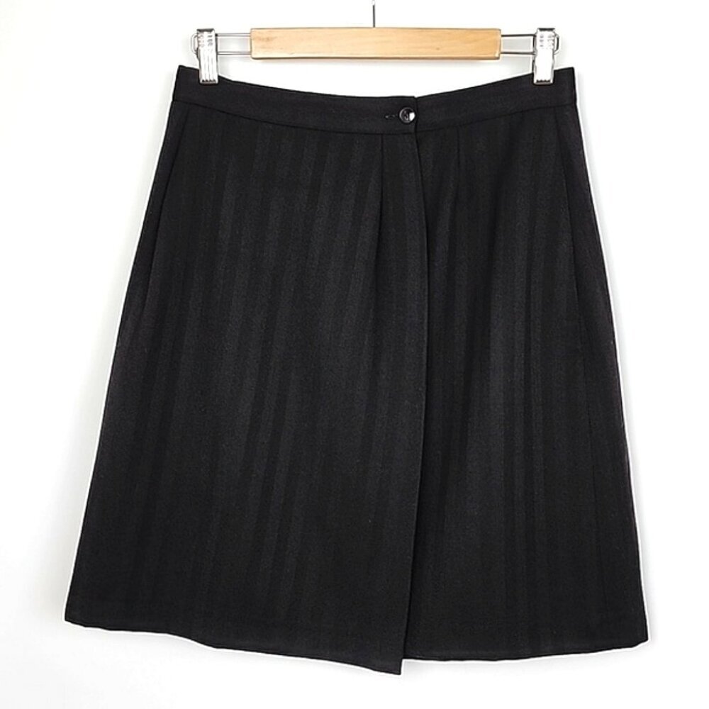 Alfred Sung Women's Vintage Black Diffused Stripe Wool Wrap Lined Skirt Size 8